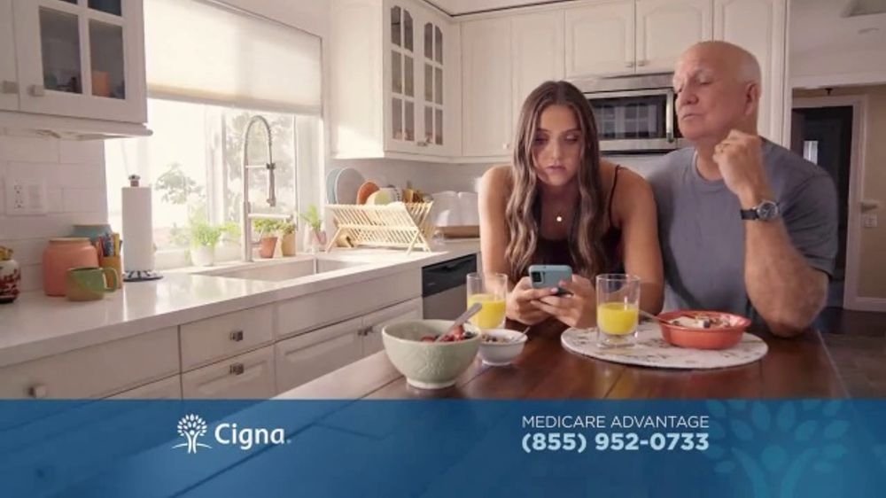 Cigna Medicare commercial kitchen scene filmed in this property's white kitchen with marble counters